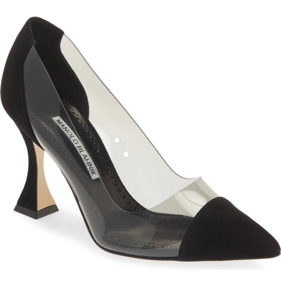 NWT • Manolo Blahnik Pacharo Pointed Toe Pump • Black • 7.5 US • 37.5 EU - Picture 1 of 7